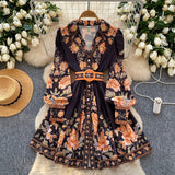 Spring Dress New Dress Women 2025 Fashion Suit Collar Long Sleeves To Roll Print A-Word