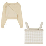 Houndstooth 2 Pieces Set Warm Soft Sweater Cardigans Women Winter and Autumn Single-row Buckle Long-sleeved Knitted