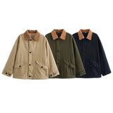 2025 New Women's Retro Casual Clip Long-Sleeved Collage Splicing Buckle Jacket