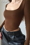 Sleeve U Neck Crop Top Women Sexy Y2K Female Slim Tight Tee Casual Summer Tee Clothes Streetwear Brown women