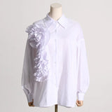 Toloer 2024, The New French Fashion Design Feeling Splicing Pleated Three-Dimensional Flowers Versatile Shirt Jacket Female-Outfit