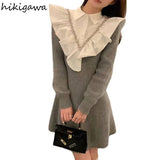 Dresses Women Patchwork Ruffles Thicked Robe Vestido Feminino Chic Beading Knitted Tunic Dress 2023 Vestidos De