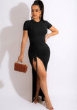 Short Sleeves Ruched Strings Slit Long Party
