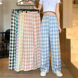 Women Plaid Pants Loose Wide Leg Trousers Korean Style Oversize Retro Teen Straight Trousers Female Long Pants
