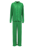 Pleated Fashion 2 Piece Women Wide Leg Trouses Suits And Drap Shirt Ladies Outfits 2yk Straight Long Pants Sets