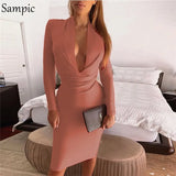 Bodycon Sexy Club Party Dress Red Pink Black Autumn Dress Women Long Sleeve Elegant Ladies