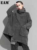 Loose Fit Black Denim Big Size Sweatshirt New High Collar Long Sleeve Women Big Size Fashion Spring Autumn 2023