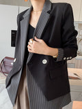 Fashion Women's Double Blazer Notched Loose Long Sleeve Irregular Patchwork Striped Suit Jackets Spring 2023 New