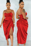 Satin Irregular Ruched Strap Sexy Party