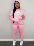 Casual Sport Embroidered Fleece Hoodies and Sweatpants 2 Piece Set Sportswear