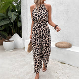 Leopard-Print Sleeveless Leopard Print Women's Broad Leg Trousers