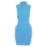 Sisterlinda Stacked Plaid Bandage Hollow Sexy Y2K Dress Women Sleeveless Turtleneck String Bodycon Party Clubwear Female