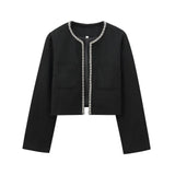 Spring Long Sleeve Water Drill Decoration Short Rough Spinning Ring Velvet Jacket Mini Skirt Suit