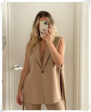 Solid Office Ladies Vest Fashion Sleeveless Lace Up One Button Blouse Coat Autumn Casual Women Outwear 2022 Veste Femme