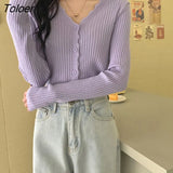 Cardigan Women Long Sleeve Slim Solid Color Knitted Simple V-neck Sweaters Elegant Outerwear Female Spring Fall