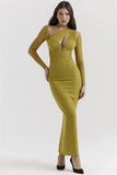 Mesh Long Sleeve Bodycon Deep Neck Maxi Dress-Outfit