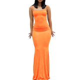 Summer Dresses Elegant Women Solid Color Spaghetti Strap Sleeveless Slip Long Dresses Casual Sundress Party Club