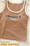 Cotton Letter Printed Women Tank Tops With Bra Pad Elastic Knitting Crop Tops For Women Casual