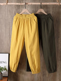Spring Summer Casual Cotton Linen Pants Women Elastic Waist Solid Pockets Retro Loose Women's Harem Pants Trousers