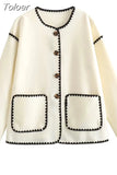 MODA 2023 Autumn Women Fashion Loose Jackets Coat Elegant Long Sleeve Pocket Single Breasted Jacket Female Chic Outwear