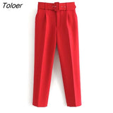 Sale Women candy color pants purple orange beige color chic business Trousers female fake zipper pantalones mujer pants
