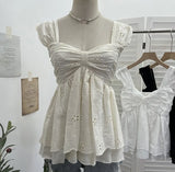 Wind Sling Vest Bow Folded Burst Embroidered Doll Shirt To Take Sleeveless Top