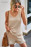 Two Piece Set for Women Summer Suit Tassel Sleeveless Tank Top and Shorts Casual Tracksuit Elegant Outfit 2023