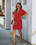 V-neck Short-sleeved Solid Color Loose