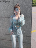 Tops Blouse Women Long Sleeve Drawstring Print Shirts V-neck Lace Ruffles Sexy Summer Blouses 2023 Blusas Mujer De