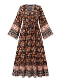 2022 Celmia Bohemian Summer Long Maxi Dress Women Sexy V-neck Floral Printed Party Vestidos Flare Sleeve Bandage Beach