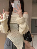 Sweater Women Pure Color Elegant Blouse +Y2k Crop Tops Korean Clothing 2022 Autumn Long Sleeve Pullover 2 Piece Set