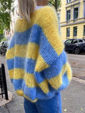 And Winter New Round-Necked Collar Sweater Knitted Jersey Lazy Loose Gradient Stripe Bump