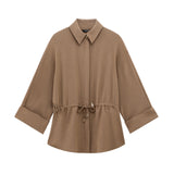 Temperament Casual Suit Women 2025 Spring Shoulder Sleeves Pull The Waist Loose Shirt Tight Waist Wide Leg