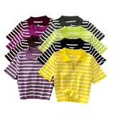 Knitted Women 2025 Summer South Korea Ins New Trendy Sleek Striped T-Shirt Women's