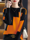 Winter Clothes Women Fashion Tops 2022 Round Neck Knitting Color Matching Long Sleeve Top Oversized Sweater Women