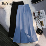 Black Midi Skirt Women High Waist Solid Color Elegant Casual Street Office Ladies Skirts Split Summer OL Mermaid