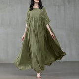 ZANZEA 2022 Vintage Summer Maxi Dress Women's Pleated Sundress Half Sleeve Long Vestidos Female Casual O Neck Robe