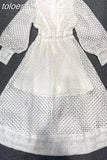 Embroidery Dresses For Women Round Neck Lantern Sleeve High Waist Folds Vinage A Line Dress Female Autumn Fashion