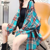 Sleeve Shirts Women Plaid Casual 3XL Loose Vintage Harajuku Tunic Tops Elegant Retro All-match Korean Style Spring