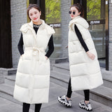 Down Cotton Jacket Vest Women's Medium Long Coat 2024 New Autumn And Winter Vest Through The Knee Horse Clip Thickened-Outfit