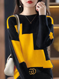 Winter Clothes Women Fashion Tops 2022 Round Neck Knitting Color Matching Long Sleeve Top Oversized Sweater Women