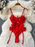 Lace Chain Design Sexy Jumpsuits Summer Underwear Thin Fashion Bodycon Playsuits WomenHollow Out Sexy Camis