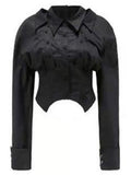 Women White Ways Wear Irregular Short Blouse New Lapel Long Sleeve Loose Fit Shirt Fashion Tide Spring Summer 2023