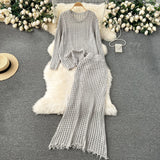 Early Spring Wearing A Lazy Knitting Suit Women's Design Hollow Top Dress Two Sets Of