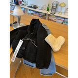 High-End Feeling Black Collar Soft Jasmine Sweater Coat Autumn And Winter New Thick Loose Knitted Shirt
