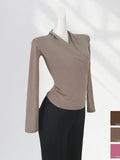 Toloer Quality Combed Cotton Cross V-Neck Long Sleeve Bottom Shirt Female Spring Elegant Wind Slim Inside A