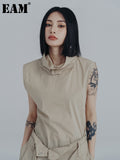 Women Yellow Solid Color Brief Casual T-shirt New Turtleneck Sleeveless Fashion Tide Spring Summer 2023