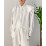 Women White Shoulder Padded Irregular Big Size Blouse New Lapel Long Sleeve Shirt Fashion Tide Spring Autumn 2023