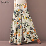 ZANZEA 2022 Kaftan Printed Pants Women's Wide Leg Trousers Elastic Waist Long Pantalon Palazzo Casual Floral