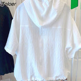 T Shirts Women Summer Hooded Short Sleeve T-shirt French Thin Tops Fashion Loose Design Niche Hoodie Tshirt Woman